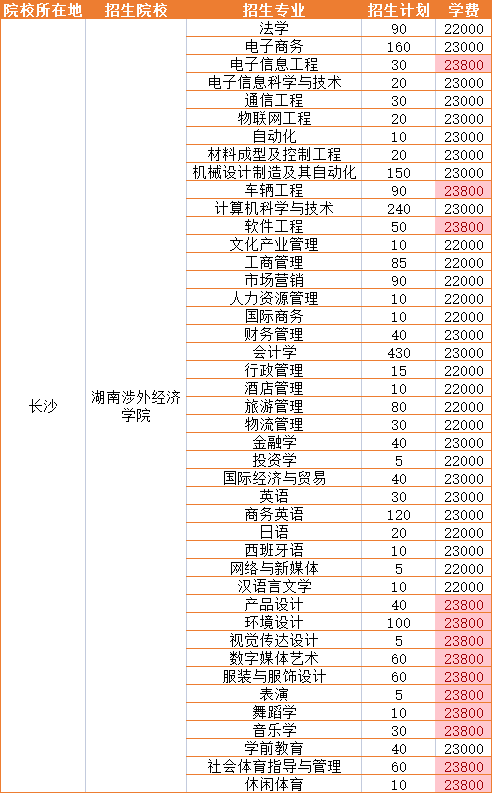 2023年湖南涉外经济学院招生专业学费详情