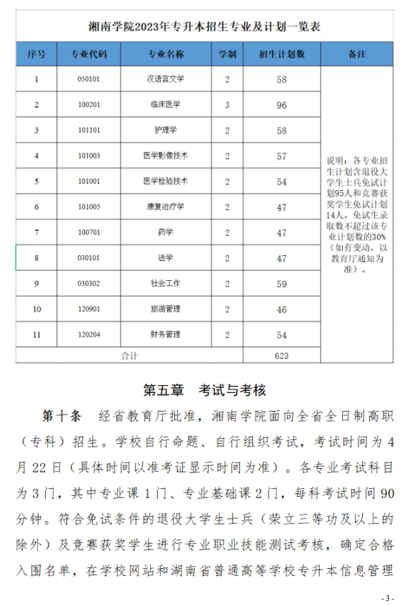 2023年湘南学院专升本招生章程已公布！共计招生623人！(图3)